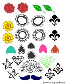 a variety of different shapes and designs on a white background