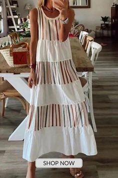 Color Block Maxi Dress, Dress Sleeve Length, Loose Maxi Dress, Mode Boho, Maxi Sundress, Striped Sleeveless Dress, Maxi Robes, Striped Midi Dress, Striped Maxi