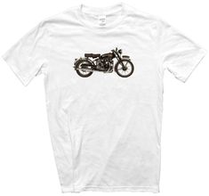 Vincent Black Shadow Vintage 1949 Motorcycle T-Shirt. Made using top quality Ring spun Gildan shirts with our own photo/design printed on the front. Machine washable. 100% Ring Spun Cotton Small (Adult) (T shirt size 46cm wide x 71cm long) Medium (51cm x 76cm) large (56cm x 78cm) XL (62cm x 80cm) or XXL (68 x 84 cm) White Short-sleeved Moto T-shirt, White Moto Crew Neck T-shirt, White Short Sleeve Moto T-shirt, White Moto Style Short Sleeve T-shirt, White T-shirt With Motorcycling Print, Vincent Black Shadow, Indian Motorcycle Scout, Biker Gifts, Biker T Shirts