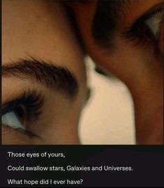 two people are looking at each other through the lens with their eyes wide open and one person's eye partially closed