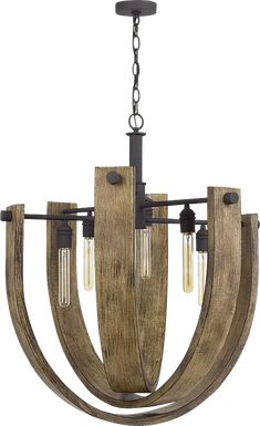 a wooden chandelier hanging from the ceiling