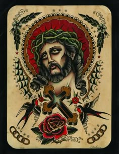 Christ Tattoo, Sailor Jerry Tattoos, Marquesan Tattoos, Art Biz, Religious Tattoo, Jesus Tattoo, Religious Tattoos