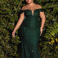 Off The Shoulder Sequin Decadence. This Gorgeous Twinkling Gown Has Thin Optional Straps And U-Neckline. Mermaid Fit And Horse Hair Hem For Rippling Structure. Color Emerald Occasion: Formal, Evening, Cocktail, Guest Of Wedding, Bridal, Bridesmaid, Banquet, Prom, Ball, Graduation, Special Occasion. Garment Care: Dry Clean Suggested Plus Size Dresses Formal, Sequin Mermaid Dress, Cinderella Divine, Sequin Formal Dress, Embroidered Bodice, Cinderella Dresses, Illusion Neckline, Sequin Gown, Full Length Dress