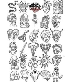 a bunch of different tattoos on a white background