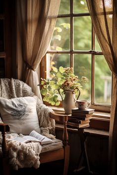 A cozy chair for curling up with a good book Cottage Core Bookshelf, Cottagecore Chair, Rustic English Cottage, Cottagecore Houses, Cottagecore Interior, Writers Room, Cozy Cottagecore, English Cottage Decor