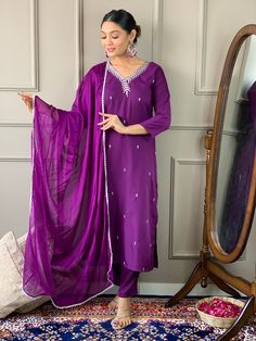 Purple Rayon Pant Suit with Thread,Sequance Embroidery Work Processing Time : 7 Business Days Work : Thread,Sequance Embroidery Work Fabric:Top : Rayon Bottom : Rayon Dupatta : Chinon Color:Top : Purple Bottom : Purple Dupatta : Purple Dress Saree, Purple Bottom, Trendy Suits, Indian Party Wear, Punjabi Salwar Suits, Designer Kurti, Ethnic Looks, Smart Dress, Indian Couture