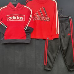 Nwt Bin Rn Adidas Cotton Sets For Winter, Adidas Casual Sportswear Sets, Adidas Cotton Winter Sets, Red Sports Sets For Winter, Red Winter Sports Sets, Adidas Black Sports Sets, Grey Tracksuit, White Tracksuit, Toddler Adidas