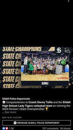 an ad for the state champs basketball team, which has been featured on its website