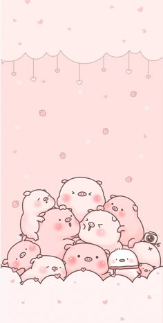 a pink background with many small animals in it