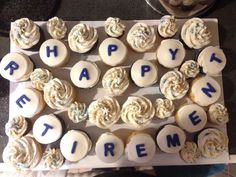 cupcakes are arranged in the shape of letters that spell happy new year