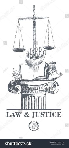 law and justice poster with hand holding scales