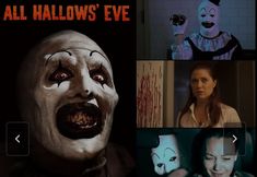 a collage of photos with creepy clowns in the background