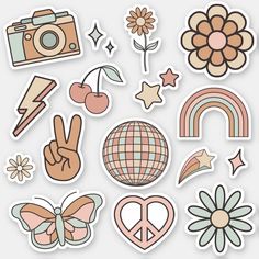 various stickers that include flowers, hearts, and other things to be seen in this image