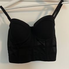 Amazon Purchased And Never Worn Out. Crop And Ample Bust Room. Black Cropped Top With Removable Bra Pads, Black Cropped Tops With Removable Bra Pads, Black Cropped Corset With Built-in Bra, Black Cropped Fitted Bra, Black Fitted Cropped Bra, Fitted Cropped Black Bra, Black Underwire Corset For Club, Black Fitted Underwire Crop Top, Black Bra For Club