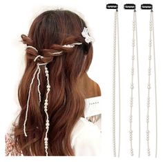 PRICES MAY VARY. Package include: 3 strands White Faux pearl beads strands. Design: Long tassel hair chains are made of elegant Faux pearls and metal hairpins. Applications: Very suitable for girls or ladies,go to party hair accessories, such as concerts, parties, weddings, birthdays, clothing or other occasions to decorate their hair, but also for everyday wear. Easy and Convenient: You can let the tassel braid them with your hair to make a charming hairstyle with your creativity. Your beauty i Hair Chains Diy, Pearls Hairstyle, Strands Hair, Hair Chain, Extension Hair, Long Hairstyle, Long Hair Extensions, Party Hair Accessories, Hair Chains