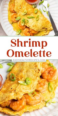 shrimp omelette on a plate with sauce