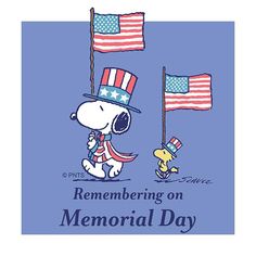 a snoopy dog with an american flag on it's head and the words memorial day