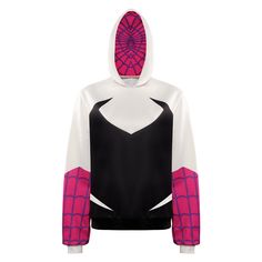 The Spider Verse Gwen Stacy Costume Hoodie 2XL Pop Culture Hooded Sweatshirt With Character Print, Hooded Hoodie For Cosplay Events, Halloween Cosplay Hoodie With Drawstring Hood, Hooded Cosplay Hoodie For Cosplay Events, Sporty Hooded Hoodie With Character Print, Superhero Long Sleeve Winter Hoodie, Cosplay Hooded Sweatshirt With Drawstring, Pop Culture Winter Hoodie With Character Print, Superhero Hoodie For Streetwear