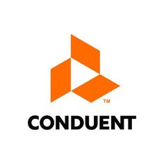 an orange and black logo with the word conduent in it's center