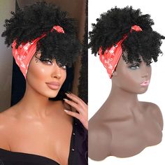 High Afro Puff Headwrap Drawstring Ponytail with Bangs Kinky Curly Pony Tail Synthetic Bun Wrap-wig 2 in 1 Updo Head-Wrap Hairpieces Puff Ponytail Hair Extensions for Women(BLACK) High Afro Puff, Hair Weaving Techniques, Ponytail With Bangs, Afro Puff Hairstyles, Short Afro Wigs, Natural Hair Ponytail, Puff Ponytail, Nice Hairstyle, Forehead Hair