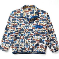 Popular Limited Edition Patagonia Synchilla Snap-T Fleece Pullover, Protected Peaks Pattern In Oatmeal/Navy Size Xl These Are Technically Unisex - If Shopping For Women, Size Up: Men's M = Women's L Features: Limited Edition Geometric Print Stand Up Collar Four-Button Snap Placket Yoke Seam And Chest-Pocket Flap Elastic Trim Tonal Piping Lines The Cuffs And Hem For A Stretch Multicolor Navy Blue Rust Amber Clay Orange And Tan With Trim Midweight 100% Recycled Poly Fleece Spandex Binding Hip Length Excellent Barely Worn Condition Fleece Still Has “Plush” Cozy Feel No Stains Or Rips, See Photos For Best Example Of Condition From A Smoke-Free Home All Items Carefully Cleaned Before S Patagonia Retro X, Clay Orange, Patagonia Baggies, Vintage Patagonia, Patagonia Synchilla, Short Vest, Stand Up Collar, Pullover Shirt, Color Print