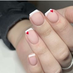 French tip valentines heart nails. Valentines Nails White Tip, White French Tip Valentine Nails Short, French Nail Designs With Hearts, White Tip Valentines Day Nails, French Manicure Valentines Day Nails, French Manicure Heart Designs, Valentine French Tip Nails Short, White French Tip Valentine Nails, French Manicure With Heart Design