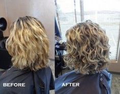 devacurl b&a bob by ErinK Medium Permed Hairstyles, Curly Bobs, Blonde Curly Hair, Bangs Curly, Curly Hair Inspiration, Curly Hair Routine, Curly Hair With Bangs