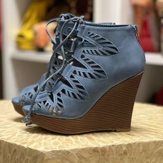 Very Stylish, Brand New Platform Boots, Perfect For This Season Blue Size 6.5 Light Blue Round Toe Casual Heels, Casual Blue Heels With Reinforced Heel, Blue Lace-up Casual Heels, Dollhouse Shoes, Awesome Shoes, Platform Boots, Nice Shoes, Blue Brown, Doll House