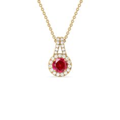 The refined elegance of this gemstone pendant allows you to elevate the look of any outfit in an instant. The pendant features a round Created Ruby on its center framed by a classic halo of lab-grown diamonds. A diamond-studded split bale holds the halo-wrapped colored gem Gorgeous Engagement Ring, Halo Pendant, Colored Gems, Ruby Gemstone, Lab Diamonds, High Quality Jewelry, Diamond Earrings Studs, Diamond Studs, Gemstone Necklace