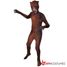 a man in a bear costume is standing with his arms out and one foot on the ground