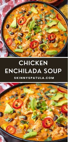 chicken enchilada soup with avocado and tomatoes