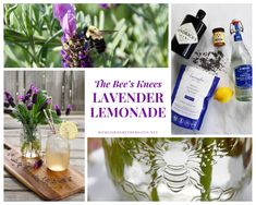 the bee's knees lavender lemonade collage is shown in four different pictures