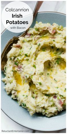 a bowl filled with mashed potatoes on top of a table