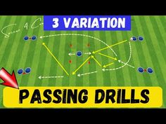 the 3 variation passing drills in football play, with an arrow pointing up to it