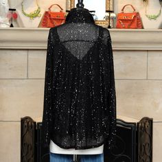 Black Sequin Shirt Black Party Shirt For Winter, Winter Party Black Shirt, Black Long Sleeve Party Shirt, Black Evening Shirt For Fall, Black Shirt For Evening In Fall, Sequin Shirt, Black Sequins, Sequin, Quick Saves