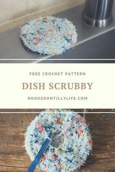 this dish scrubby is made with crochet and yarn