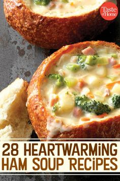 two heartwarming ham soups with broccoli and cheese