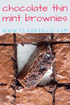 chocolate thin mint brownies cut in half with text overlay that reads, chocolate thin mint brownies