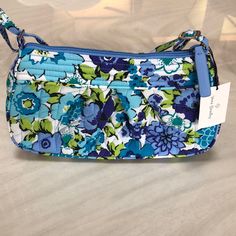 - Blue, Green & White Floral - Adjustable Strap - Mini Bag Chic Blue Shoulder Bag With Cell Phone Pocket, Blue Canvas Shoulder Bag For Spring, Blue Satchel Shoulder Bag For Spring, Blue Shoulder Bag With Adjustable Strap For Spring, Blue Pouch Shoulder Bag For Spring, Blue Bag With Detachable Strap For Spring, Blue Crossbody Bags For Spring, Blue Shoulder Bag For On-the-go Use In Spring, Vera Bradley Bags