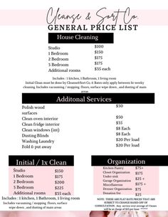 a pink and black price list with flowers on the bottom, in front of a white background