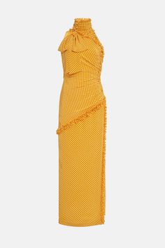 Silk One Shoulder Dress, Goth Wardrobe, Banquet Dresses, Dress Yellow, Dot Print, Yellow Dress