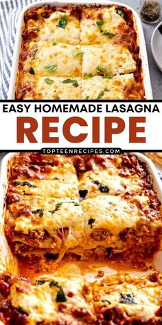 an easy homemade lasagna recipe in a casserole dish