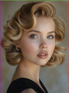 Pin Up Curls, Blonde Hair And Blue Eyes, Elegant Headband, Hollywood Hair, Pin Up Hair, Classic Hairstyles, Mob Wife, Penteado Cabelo Curto