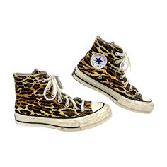 Step Into The Wild Side With These Converse X Wacko Maria Leopard Print Chuck 70 Hi Top Sneakers. Perfect For The Woman Who Likes To Make A Statement, These Sneakers Are Not Just Footwear, They're A Conversation Starter. Made For Every Season, They Are Just As Versatile As They Are Stylish. Whether You're Going For A Casual Brunch Or A Night Out With Friends, These Shoes Will Keep You Comfortable And Chic. Features: - Made In Vietnam From Durable Canvas - Versatile Style Suitable For Any Occasion - Classic Round Toe Design - Seasonless - Perfect For Winter, Spring, Summer, Or Fall - Exciting Leopard Print Pattern For A Unique Look - Inventory: 14504-123 Don't Miss Out On The Opportunity To Trendy Converse, Animal Print Sneakers, Converse Brown, Hi Top Sneakers, Wacko Maria, Leopard Print Pattern, Into The Wild, Print Sneakers, Chuck 70