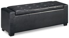 a black leather storage bench on white background