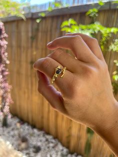 Sterling silver gold plated ring featuring a beautiful blue/purple stone  Adjustable open back but will mostly fit size 6-7.5 Rings Blue Stone, Green Stone Ring, Green Stone Rings, Liquid Metal, Blue Stone Ring, Trendy Ring, Textured Ring, Main Attraction, Ring Blue