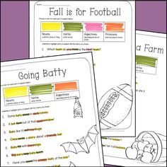 three printable worksheets for the fall is for football and going batty