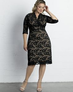 Expect to turn heads in our Scalloped Boudoir Lace Dress.  This sexy and stylish special occasion dress is perfect for cocktail parties, weddings, or any formal or evening event.  Our exquisite plus size lace dress is infused with stretch for a figure flattering fit and you'll love the classic curvy silhouette and midi length.   Feminine 3/4 length scalloped sleeves and a v-neckline finish up this elegant style and add subtle sophistication.  Available exclusively in women’s plus sizes.