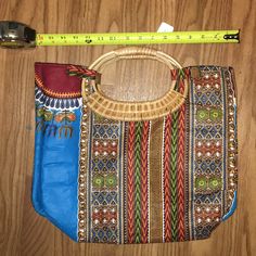 Turquoise Kente Cloth Print Tote With Wicker Handles. Inside Is Black With A Zippered Pocket. Sturdy And Soft Heavy Cloth That Stands On Its Own Sizeable 16 Inches Long By 12 Inches Tall Bundle For A Discount Blue Bohemian Bags With Handles, Blue Bohemian Shoulder Bag For Shopping, Blue Bohemian Bag For Shopping, Kente Cloth, Printed Handbags, Print Tote, Womens Tote Bags, African Fashion, Handles