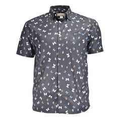 Light and breezy men's Beyond Paradise cotton print button down the front short sleeve shirt. Black with colorful butterflies, accenting taped front placket with a square bottom and split tail hem. 100% cotton with a hidden button under collar with one patch pocket. Great shirt for the beach or cruise no matter your vacation choice. Summer Cotton Shirt With Butterfly Print, Casual Short Sleeve Shirt With Butterfly Print, Casual Short Sleeve Butterfly Print Shirt, Casual Butterfly Print Short Sleeve Shirt, Casual Cotton Shirt With Butterfly Print, Beyond Paradise, Butterfly Shirts, Hem Style, Colorful Butterflies